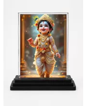 Krishna Acrylic Car Dashboard Showpiece | Double-Sided Krishna Photo Stand | 3 X 4 Inch Photo | Transparent Acrylic Frame With Black Base | Car Dashboard, Office & Table Decor (F71894)