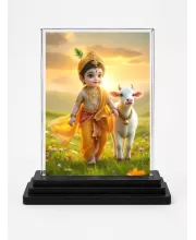 Krishna Acrylic Car Dashboard Showpiece | Double-Sided Krishna Photo Stand | 3 X 4 Inch Photo | Transparent Acrylic Frame With Black Base | Car Dashboard, Office & Table Decor (F71895)