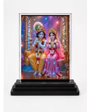 Radha Krishna Acrylic Car Dashboard Showpiece | Double-Sided Radha Krishna Photo Stand | 3 X 4 Inch Photo | Transparent Acrylic Frame With Black Base | Car Dashboard, Office & Table Decor (F71896)