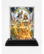 Radha Krishna Acrylic Car Dashboard Showpiece | Double-Sided Radha Krishna Photo Stand | 3 X 4 Inch Photo | Transparent Acrylic Frame With Black Base | Car Dashboard, Office & Table Decor (F71897)