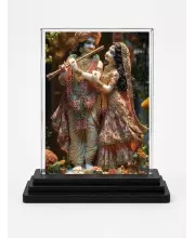 Krishna And Radha Acrylic Car Dashboard Showpiece | Double-Sided Krishna And Radha Photo Stand | 3 X 4 Inch Photo | Transparent Acrylic Frame With Black Base | Car Dashboard, Office & Table Decor (F71899)