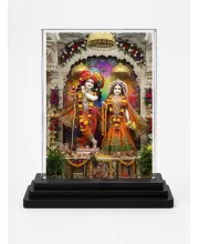 Krishna And Radha Acrylic Car Dashboard Showpiece | Double-Sided Krishna And Radha Photo Stand | 3 X 4 Inch Photo | Transparent Acrylic Frame With Black Base | Car Dashboard, Office & Table Decor (F71901)