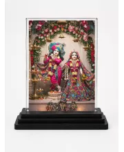 Krishna And Radha Acrylic Car Dashboard Showpiece | Double-Sided Krishna And Radha Photo Stand | 3 X 4 Inch Photo | Transparent Acrylic Frame With Black Base | Car Dashboard, Office & Table Decor (F71902)