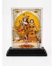 Radha Krishna Acrylic Car Dashboard Showpiece | Double-Sided Radha Krishna Photo Stand | 3 X 4 Inch Photo | Transparent Acrylic Frame With Black Base | Car Dashboard, Office & Table Decor (F71904)