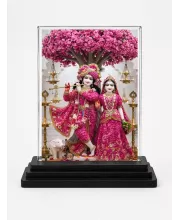 Radha Krishna Acrylic Car Dashboard Showpiece | Double-Sided Radha Krishna Photo Stand | 3 X 4 Inch Photo | Transparent Acrylic Frame With Black Base | Car Dashboard, Office & Table Decor (F71905)