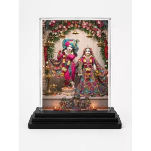 Krishna And Radha Acrylic Car Dashboard Showpiece | Double-Sided Krishna And Radha Photo Stand | 3 X 4 Inch Photo | Transparent Acrylic Frame With Black Base | Car Dashboard, Office & Table Decor (F71906)