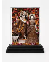 Krishna And Radha Acrylic Car Dashboard Showpiece | Double-Sided Krishna And Radha Photo Stand | 3 X 4 Inch Photo | Transparent Acrylic Frame With Black Base | Car Dashboard, Office & Table Decor (F71907)