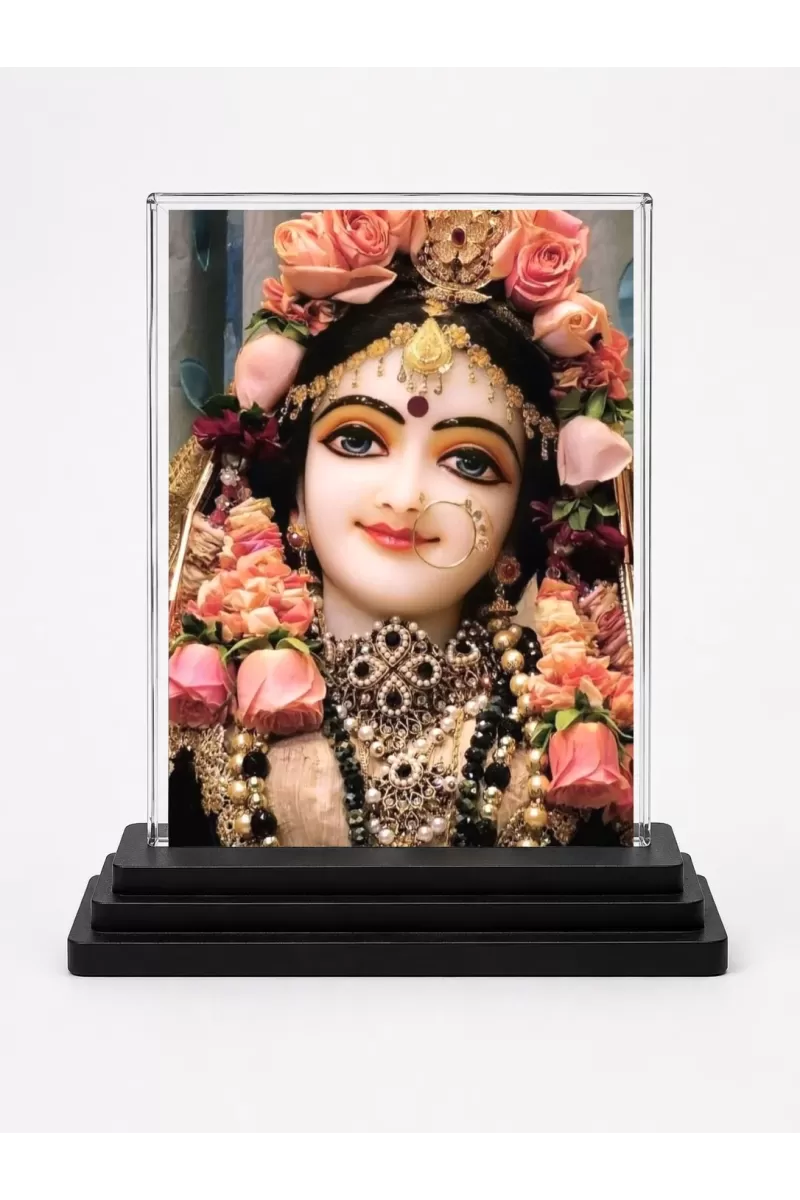 Krishna Acrylic Car Dashboard Showpiece | Double-Sided Krishna Photo Stand | 3 X 4 Inch Photo | Transparent Acrylic Frame With Black Base | Car Dashboard, Office & Table Decor (F71908)