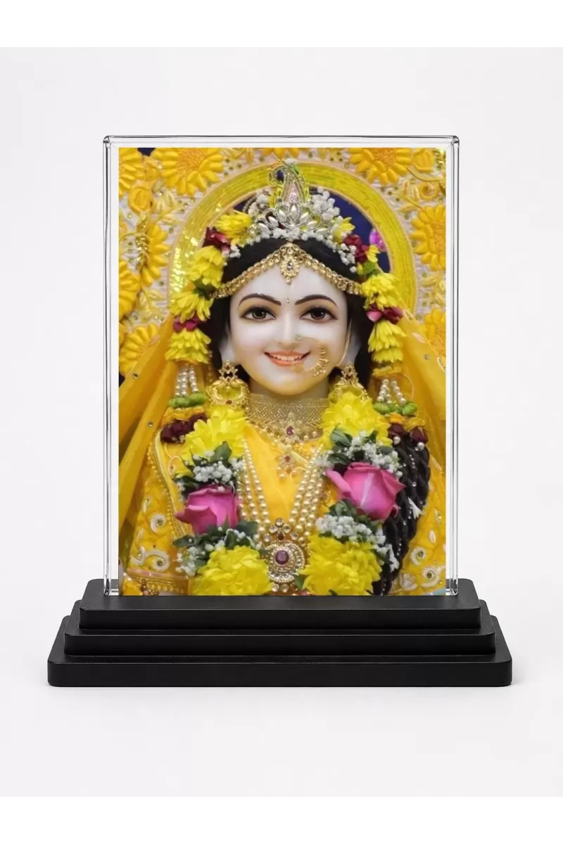 Radha Krishna Acrylic Car Dashboard Showpiece | Double-Sided Radha Krishna Photo Stand | 3 X 4 Inch Photo | Transparent Acrylic Frame With Black Base | Car Dashboard, Office & Table Decor (F71909)