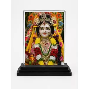 Krishna Acrylic Car Dashboard Showpiece | Double-Sided Krishna Photo Stand | 3 X 4 Inch Photo | Transparent Acrylic Frame With Black Base | Car Dashboard, Office & Table Decor (F71910)