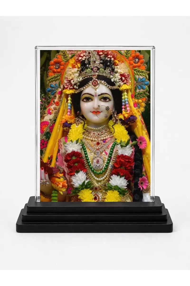 Krishna Acrylic Car Dashboard Showpiece | Double-Sided Krishna Photo Stand | 3 X 4 Inch Photo | Transparent Acrylic Frame With Black Base | Car Dashboard, Office & Table Decor (F71910)