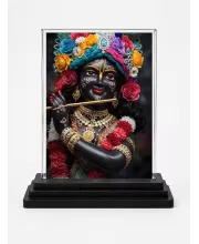 Krishna Acrylic Car Dashboard Showpiece | Double-Sided Krishna Photo Stand | 3 X 4 Inch Photo | Transparent Acrylic Frame With Black Base | Car Dashboard, Office & Table Decor (F71911)