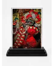 Krishna Acrylic Car Dashboard Showpiece | Double-Sided Krishna Photo Stand | 3 X 4 Inch Photo | Transparent Acrylic Frame With Black Base | Car Dashboard, Office & Table Decor (F71912)