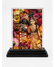 Krishna And Radha Acrylic Car Dashboard Showpiece | Double-Sided Krishna And Radha Photo Stand | 3 X 4 Inch Photo | Transparent Acrylic Frame With Black Base | Car Dashboard, Office & Table Decor (F71913)