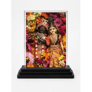 Krishna And Radha Acrylic Car Dashboard Showpiece | Double-Sided Krishna And Radha Photo Stand | 3 X 4 Inch Photo | Transparent Acrylic Frame With Black Base | Car Dashboard, Office & Table Decor (F71913)