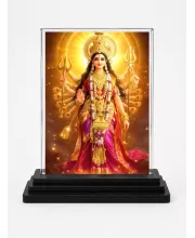 Durga Acrylic Car Dashboard Showpiece | Double-Sided Durga Photo Stand | 3 X 4 Inch Photo | Transparent Acrylic Frame With Black Base | Car Dashboard, Office & Table Decor (F71914)