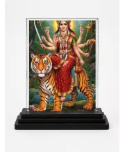 Durga Acrylic Car Dashboard Showpiece | Double-Sided Durga Photo Stand | 3 X 4 Inch Photo | Transparent Acrylic Frame With Black Base | Car Dashboard, Office & Table Decor (F71915)