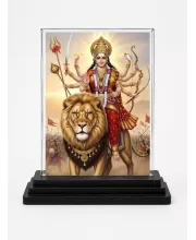 Durga Acrylic Car Dashboard Showpiece | Double-Sided Durga Photo Stand | 3 X 4 Inch Photo | Transparent Acrylic Frame With Black Base | Car Dashboard, Office & Table Decor (F71916)