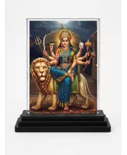 Durga Acrylic Car Dashboard Showpiece | Double-Sided Durga Photo Stand | 3 X 4 Inch Photo | Transparent Acrylic Frame With Black Base | Car Dashboard, Office & Table Decor (F71917)