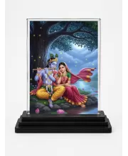 Krishna Acrylic Car Dashboard Showpiece | Double-Sided Krishna Photo Stand | 3 X 4 Inch Photo | Transparent Acrylic Frame With Black Base | Car Dashboard, Office & Table Decor (F71920)
