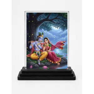 Krishna Acrylic Car Dashboard Showpiece | Double-Sided Krishna Photo Stand | 3 X 4 Inch Photo | Transparent Acrylic Frame With Black Base | Car Dashboard, Office & Table Decor (F71920)