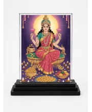 Lakshmi Acrylic Car Dashboard Showpiece | Double-Sided Lakshmi Photo Stand | 3 X 4 Inch Photo | Transparent Acrylic Frame With Black Base | Car Dashboard, Office & Table Decor (F71921)