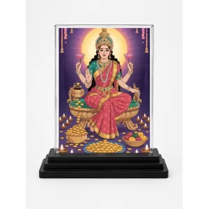 Lakshmi Acrylic Car Dashboard Showpiece | Double-Sided Lakshmi Photo Stand | 3 X 4 Inch Photo | Transparent Acrylic Frame With Black Base | Car Dashboard, Office & Table Decor (F71921)