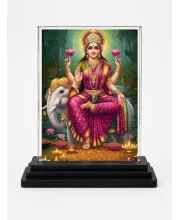Lakshmi Acrylic Car Dashboard Showpiece | Double-Sided Lakshmi Photo Stand | 3 X 4 Inch Photo | Transparent Acrylic Frame With Black Base | Car Dashboard, Office & Table Decor (F71922)