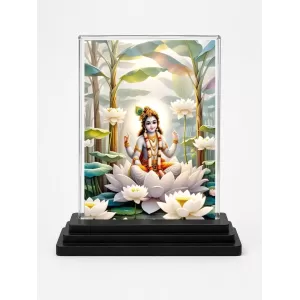 Krishna Acrylic Car Dashboard Showpiece | Double-Sided Krishna Photo Stand | 3 X 4 Inch Photo | Transparent Acrylic Frame With Black Base | Car Dashboard, Office & Table Decor (F71924)