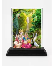 Krishna And Radha Acrylic Car Dashboard Showpiece | Double-Sided Krishna And Radha Photo Stand | 3 X 4 Inch Photo | Transparent Acrylic Frame With Black Base | Car Dashboard, Office & Table Decor (F71925)