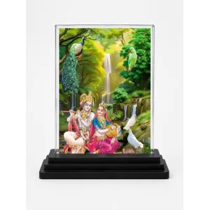 Krishna And Radha Acrylic Car Dashboard Showpiece | Double-Sided Krishna And Radha Photo Stand | 3 X 4 Inch Photo | Transparent Acrylic Frame With Black Base | Car Dashboard, Office & Table Decor (F71925)