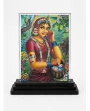 Radha Acrylic Car Dashboard Showpiece | Double-Sided Radha Photo Stand | 3 X 4 Inch Photo | Transparent Acrylic Frame With Black Base | Car Dashboard, Office & Table Decor (F71927)