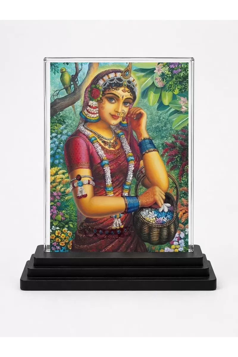 Radha Acrylic Car Dashboard Showpiece | Double-Sided Radha Photo Stand | 3 X 4 Inch Photo | Transparent Acrylic Frame With Black Base | Car Dashboard, Office & Table Decor (F71927)