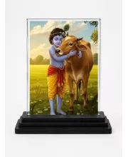 Krishna Acrylic Car Dashboard Showpiece | Double-Sided Krishna Photo Stand | 3 X 4 Inch Photo | Transparent Acrylic Frame With Black Base | Car Dashboard, Office & Table Decor (F71929)