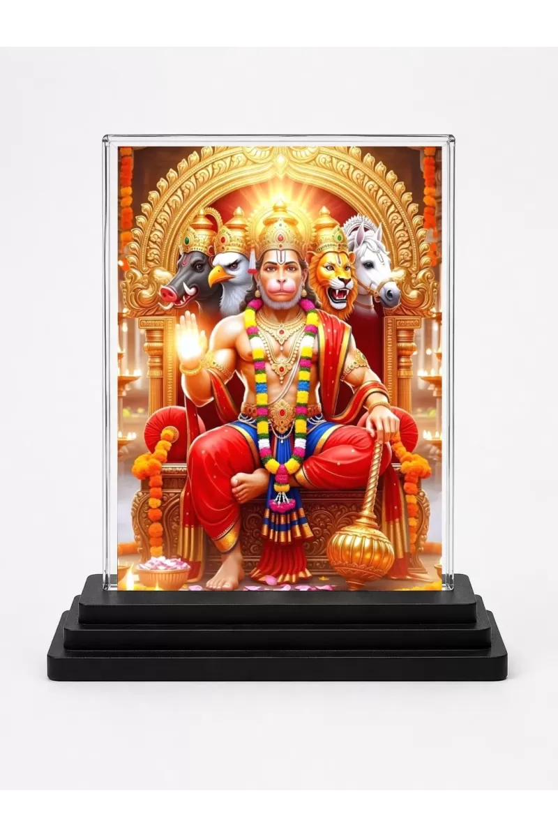 Hanuman Acrylic Car Dashboard Showpiece | Double-Sided Hanuman Photo Stand | 3 X 4 Inch Photo | Transparent Acrylic Frame With Black Base | Car Dashboard, Office & Table Decor (F71930)