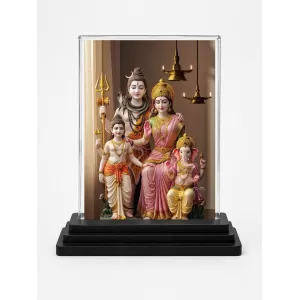 Shiva Family Acrylic Car Dashboard Showpiece | Double-Sided Shiva Family Photo Stand | 3 X 4 Inch Photo | Transparent Acrylic Frame With Black Base | Car Dashboard, Office & Table Decor (F71931)