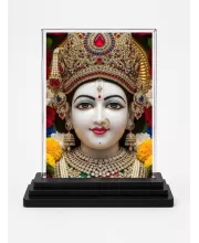 Goddess Lakshmi Acrylic Car Dashboard Showpiece | Double-Sided Goddess Lakshmi Photo Stand | 3 X 4 Inch Photo | Transparent Acrylic Frame With Black Base | Car Dashboard, Office & Table Decor (F71934)
