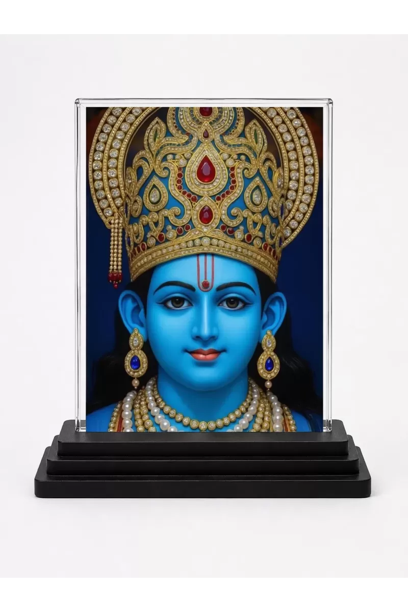 Lord Rama Acrylic Car Dashboard Showpiece | Double-Sided Lord Rama Photo Stand | 3 X 4 Inch Photo | Transparent Acrylic Frame With Black Base | Car Dashboard, Office & Table Decor (F71935)