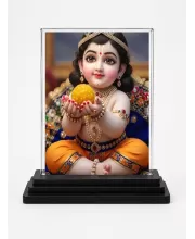 Lord Krishna Acrylic Car Dashboard Showpiece | Double-Sided Lord Krishna Photo Stand | 3 X 4 Inch Photo | Transparent Acrylic Frame With Black Base | Car Dashboard, Office & Table Decor (F71936)