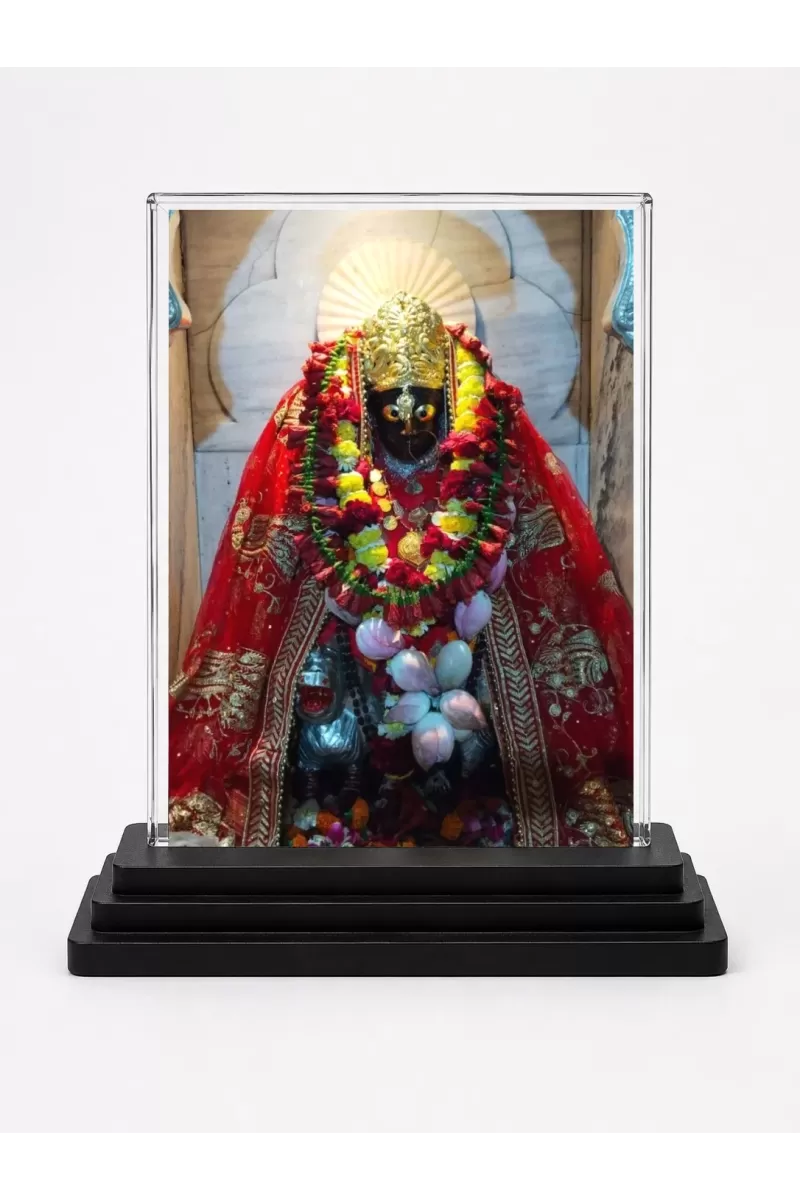 Kali Acrylic Car Dashboard Showpiece | Double-Sided Kali Photo Stand | 3 X 4 Inch Photo | Transparent Acrylic Frame With Black Base | Car Dashboard, Office & Table Decor (F71937)