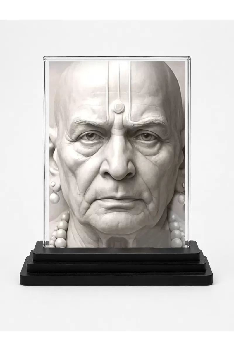 Saint Swami Samarth Acrylic Car Dashboard Showpiece | Double-Sided Saint Swami Samarth Photo Stand | 3 X 4 Inch Photo | Transparent Acrylic Frame With Black Base | Car Dashboard, Office & Table Decor (F71938)