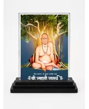Swami Samarth Acrylic Car Dashboard Showpiece | Double-Sided Swami Samarth Photo Stand | 3 X 4 Inch Photo | Transparent Acrylic Frame With Black Base | Car Dashboard, Office & Table Decor (F71939)