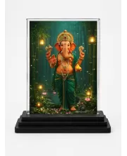 Ganesha Acrylic Car Dashboard Showpiece | Double-Sided Ganesha Photo Stand | 3 X 4 Inch Photo | Transparent Acrylic Frame With Black Base | Car Dashboard, Office & Table Decor (F71941)