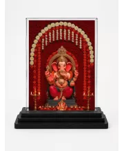 Ganesha Acrylic Car Dashboard Showpiece | Double-Sided Ganesha Photo Stand | 3 X 4 Inch Photo | Transparent Acrylic Frame With Black Base | Car Dashboard, Office & Table Decor (F71942)