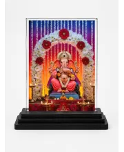 Ganesha Acrylic Car Dashboard Showpiece | Double-Sided Ganesha Photo Stand | 3 X 4 Inch Photo | Transparent Acrylic Frame With Black Base | Car Dashboard, Office & Table Decor (F71943)