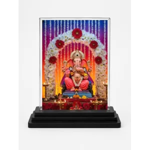 Ganesha Acrylic Car Dashboard Showpiece | Double-Sided Ganesha Photo Stand | 3 X 4 Inch Photo | Transparent Acrylic Frame With Black Base | Car Dashboard, Office & Table Decor (F71943)