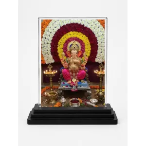 Ganesha Acrylic Car Dashboard Showpiece | Double-Sided Ganesha Photo Stand | 3 X 4 Inch Photo | Transparent Acrylic Frame With Black Base | Car Dashboard, Office & Table Decor (F71945)