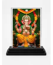 Ganesha Acrylic Car Dashboard Showpiece | Double-Sided Ganesha Photo Stand | 3 X 4 Inch Photo | Transparent Acrylic Frame With Black Base | Car Dashboard, Office & Table Decor (F71946)