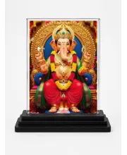 Ganesha Acrylic Car Dashboard Showpiece | Double-Sided Ganesha Photo Stand | 3 X 4 Inch Photo | Transparent Acrylic Frame With Black Base | Car Dashboard, Office & Table Decor (F71947)