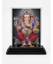 Ganesha Acrylic Car Dashboard Showpiece | Double-Sided Ganesha Photo Stand | 3 X 4 Inch Photo | Transparent Acrylic Frame With Black Base | Car Dashboard, Office & Table Decor (F71948)